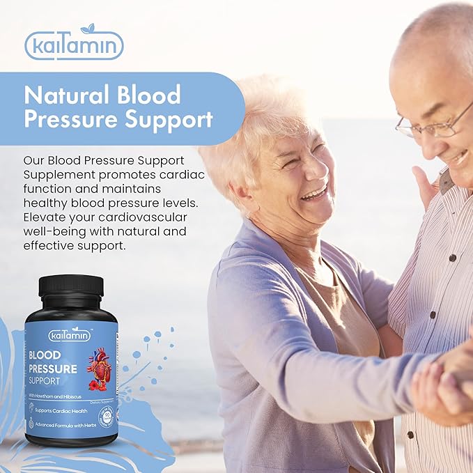 Blood Pressure Support Supplement with Garlic, Hibiscus, and Hawthorn - Supports Cardiac Health and Circulation, Healthy Heart-Supporting Herbs and Vitamins - 90 Capsules, 3 Months Supply.