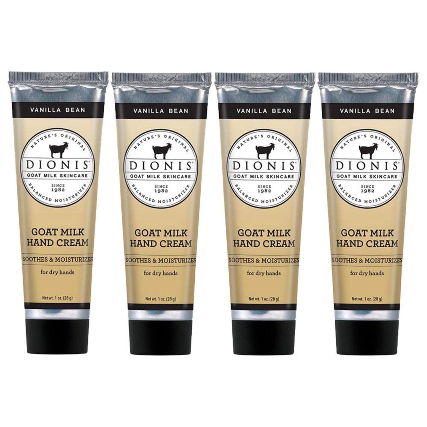 Dionis Goat Milk Skin Care Vanilla Bean Scented Hand Cream Set - Cruelty Free Travel Size Hand Lotion For Hydrating & Moisturizing Dry Skin - Paraben Free Formula Made In The USA, 1 oz Set of 4