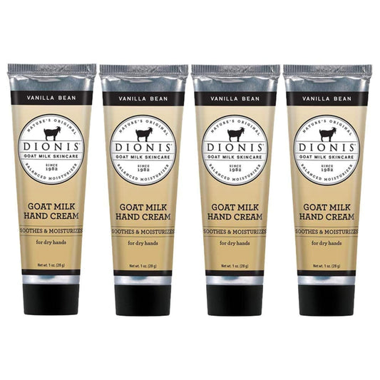 Dionis Goat Milk Skin Care Vanilla Bean Scented Hand Cream Set - Cruelty Free Travel Size Hand Lotion For Hydrating & Moisturizing Dry Skin - Paraben Free Formula Made In The USA, 1 oz Set of 4