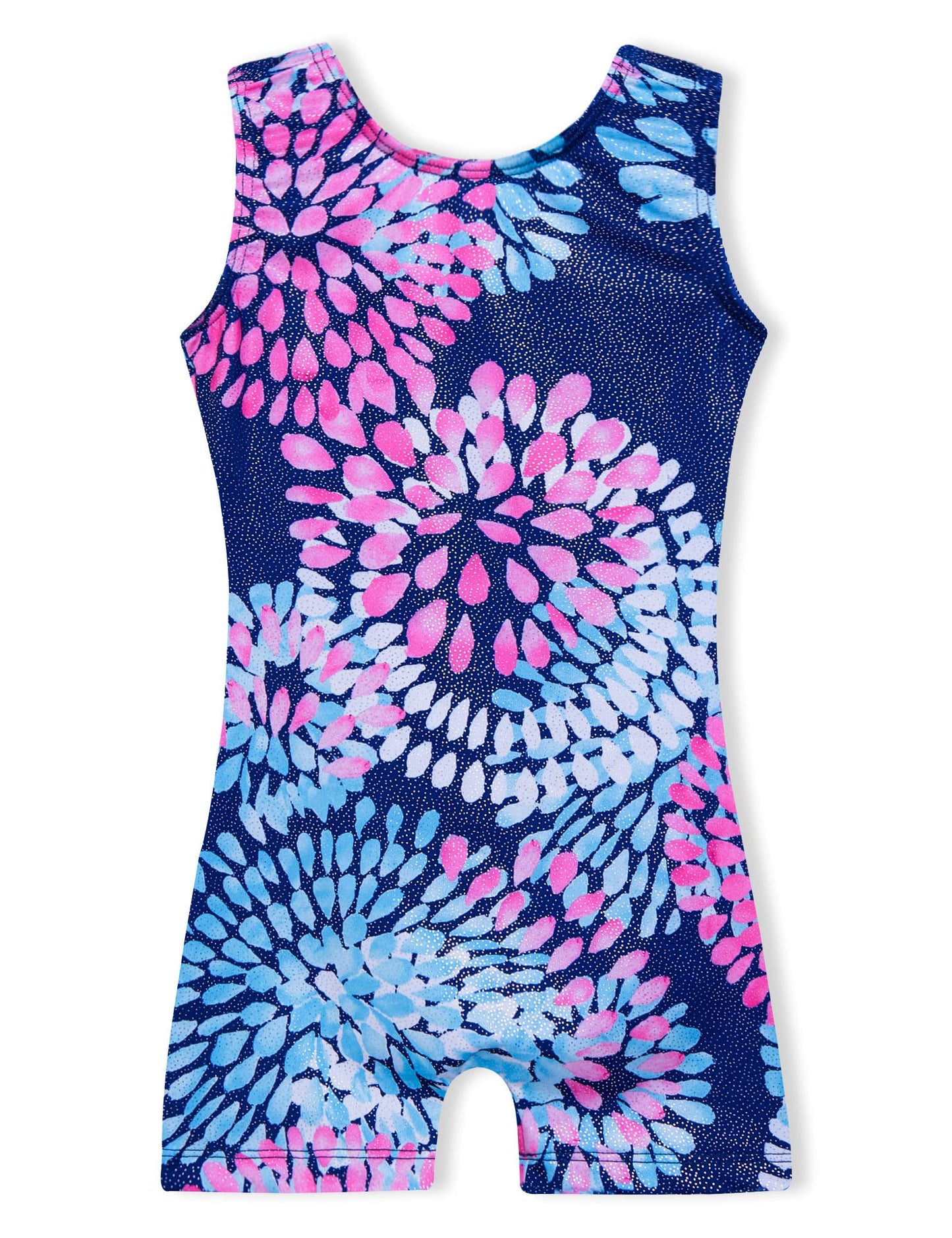 Domusgo Gymnastics Leotards for Girls 5-6 Years Old Round Flowers Blue Sparkly Little Kids Unitard