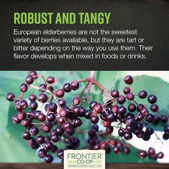 Frontier Co-op Organic Dried Elderberries, 1lb Bulk Bag, European Whole | Kosher and Non-GMO Organic Elderberry Berries Dried, for Tea, Immune Support