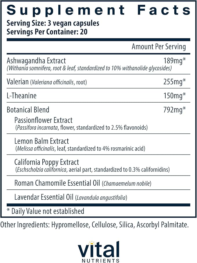 Vital Nutrients Tension Ease with Ashwagandha | Stress Relief Supplement for Relief of Occasional Stress and Nervous Tension | Gluten, Dairy, Soy Free | Non-GMO | 60 Capsules