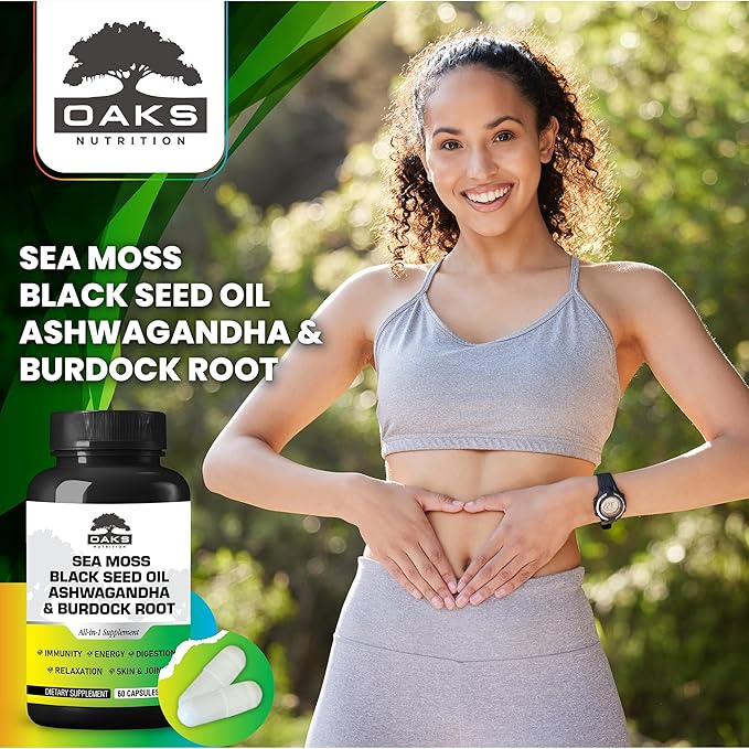 Sea Moss, Black Seed Oil, Ashwagandah & Burdock Root - Antioxidant Multivitamin Blend - 60 Capsules