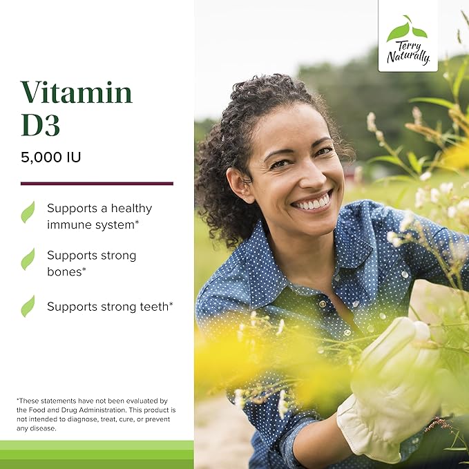 Terry Naturally Vitamin D3 - Bone Health & Bone Strength Support Supplement - Immune System & Brain Support - 5,000 IU Vitamin D Tablets with Mixed Berry Flavor - 90 Chewable Tablets (Pack of 2)