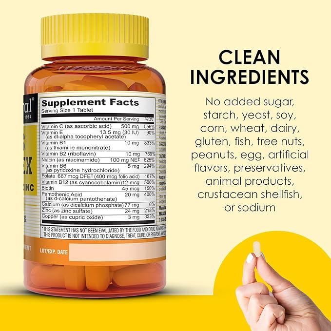 MASON NATURAL Stress B-Complex with Antioxidants + Zinc, 6 Month Supply, Dual Action Formula, Supports Energy Metabolism & Immune Health, 3 Pack