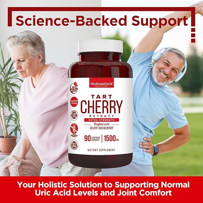Tart Cherry Extract Capsules with Celery Seed Extract and Bilberry for Joint Support, Muscle Recovery, and Uric Acid Flush Support, Made in The USA - 90 Tart Cherry Capsules