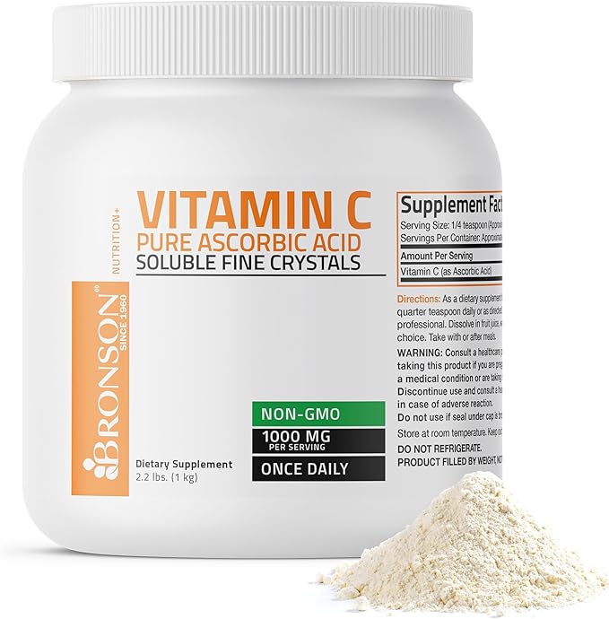 Vitamin C Powder Pure Ascorbic Acid Soluble Fine Non GMO Crystals – Promotes Healthy Immune System and Cell Protection – Powerful Antioxidant - 1 Kilogram (2.2 Lbs)