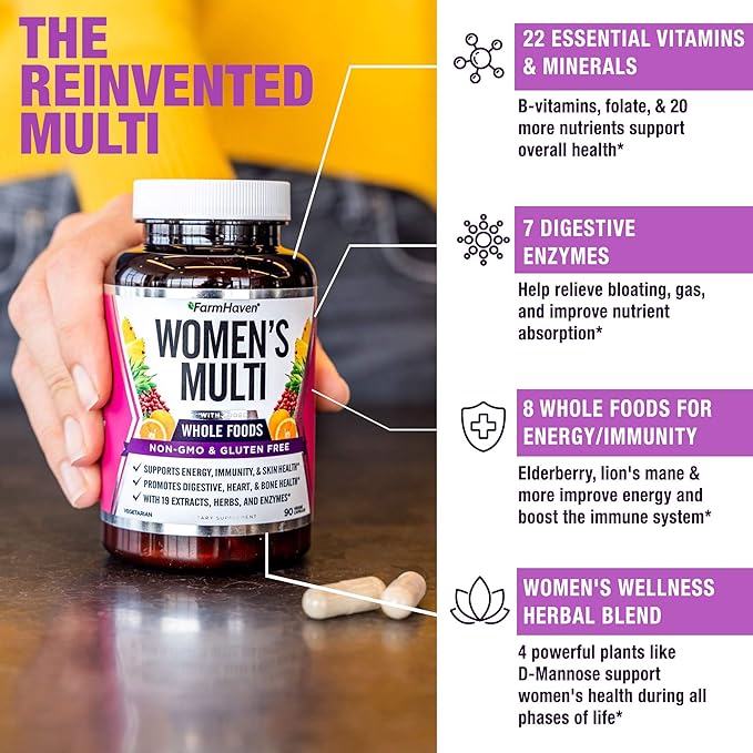 FarmHaven Multivitamin for Women | 22 Essential Nutrients and Vitamin D3 K2 Capsules
