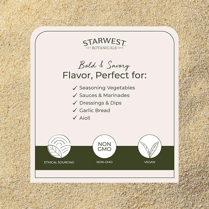 Starwest Botanicals Dried Organic Garlic Granules - Granulated Garlic Seasoning for Cooking, Herb for Rubs, Bread, Vegetables, & Meat, Aromatic & Flavorful, Certified Kosher, Non-GMO - Bulk 1 lb Bag