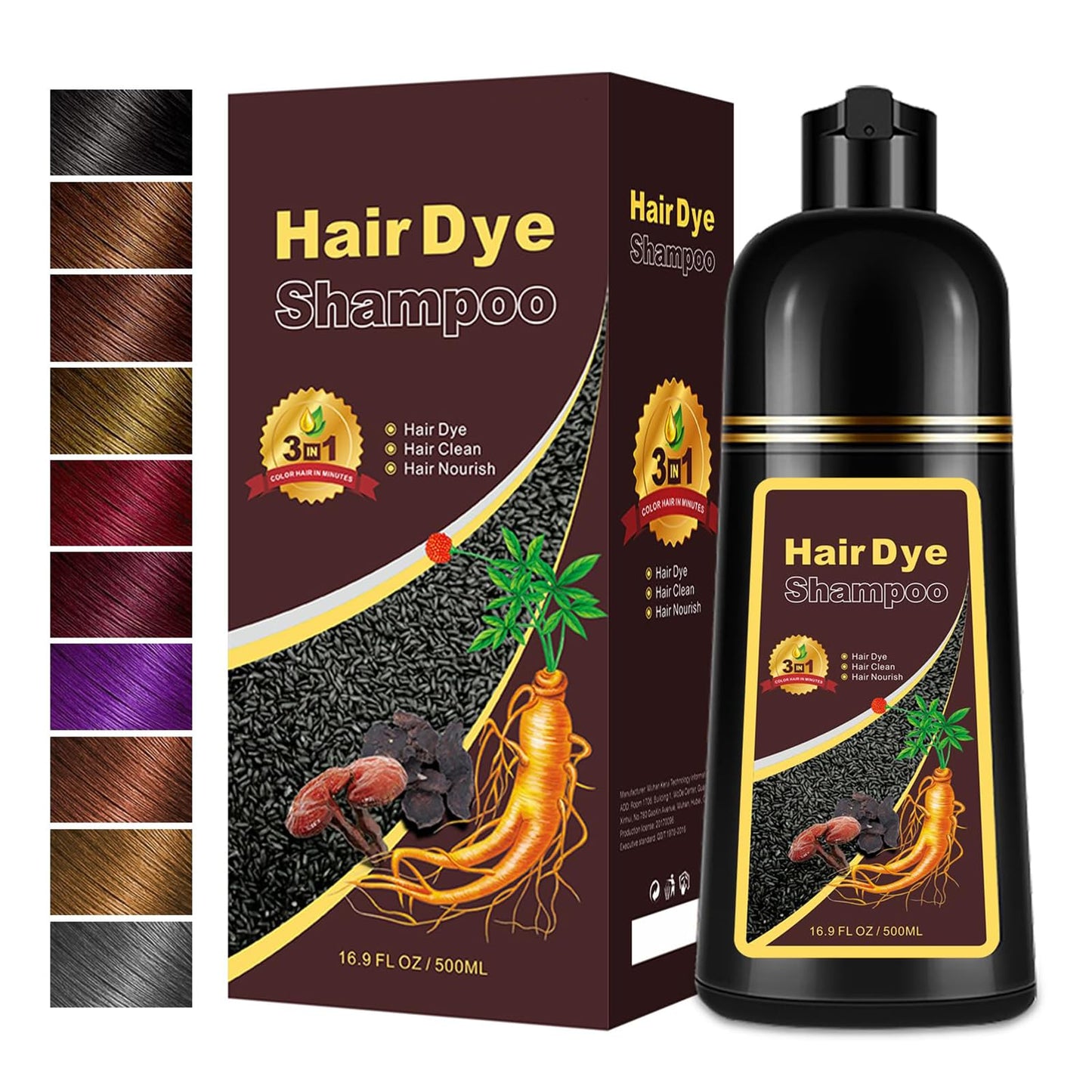 Hair Dye Shampoo 3 in 1, Long-Lasting Hair Color Shampoo with Herbal Ingredients, Instant Magic Hair Dye, Easy Application Shampoo Para Canas for Women Men 16.9 Fl Oz (Cherry Brown)
