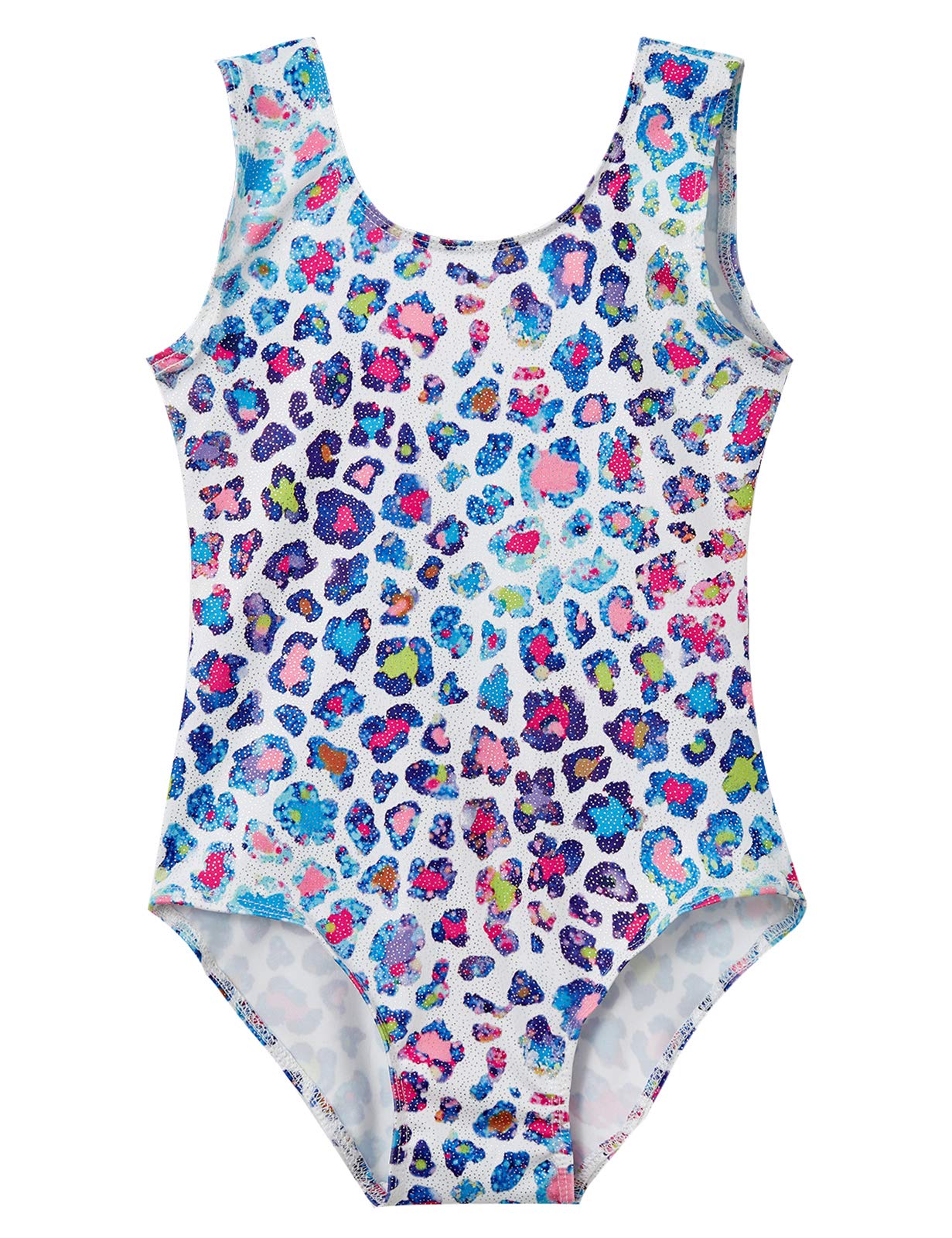 Domusgo Gymnastics Leotards for Girls 5-6 Years Old Colorful Leopard Sparkly One Piece Tumbling Outfits