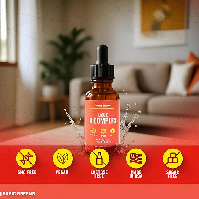 Vitamin B Complex Liquid Drops - Strength Sublingual Formula, Maximizes Absorption & Boosts Energy - B1, B2, B3, B5, B6, B7, B9, B12 - Natural Vegan Supplement for Immunity (B Complex)