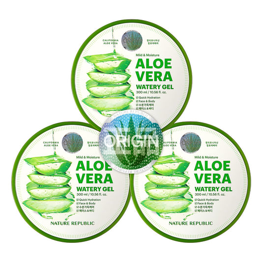 Nature Republic 3 PCS MILD & MOISTURE ALOE VERA WATERY GEL 10.56 fl. oz. Soothing Quick Hydration