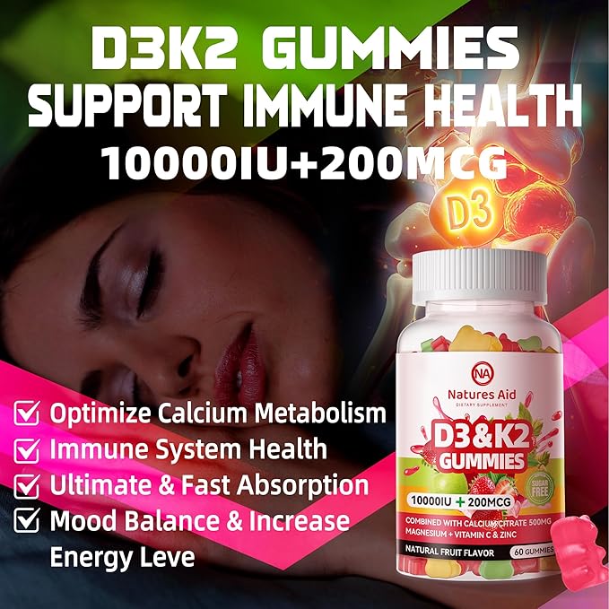 Sugar-Free Vitamin D3 K2 Gummies with Calcium + K2 (MK-7), Magnesium Citrate, Vitamin C, Extra Strength - Ultimate Absorption for Bone Muscle Teeth Immune, Vegan - 120 Gummies