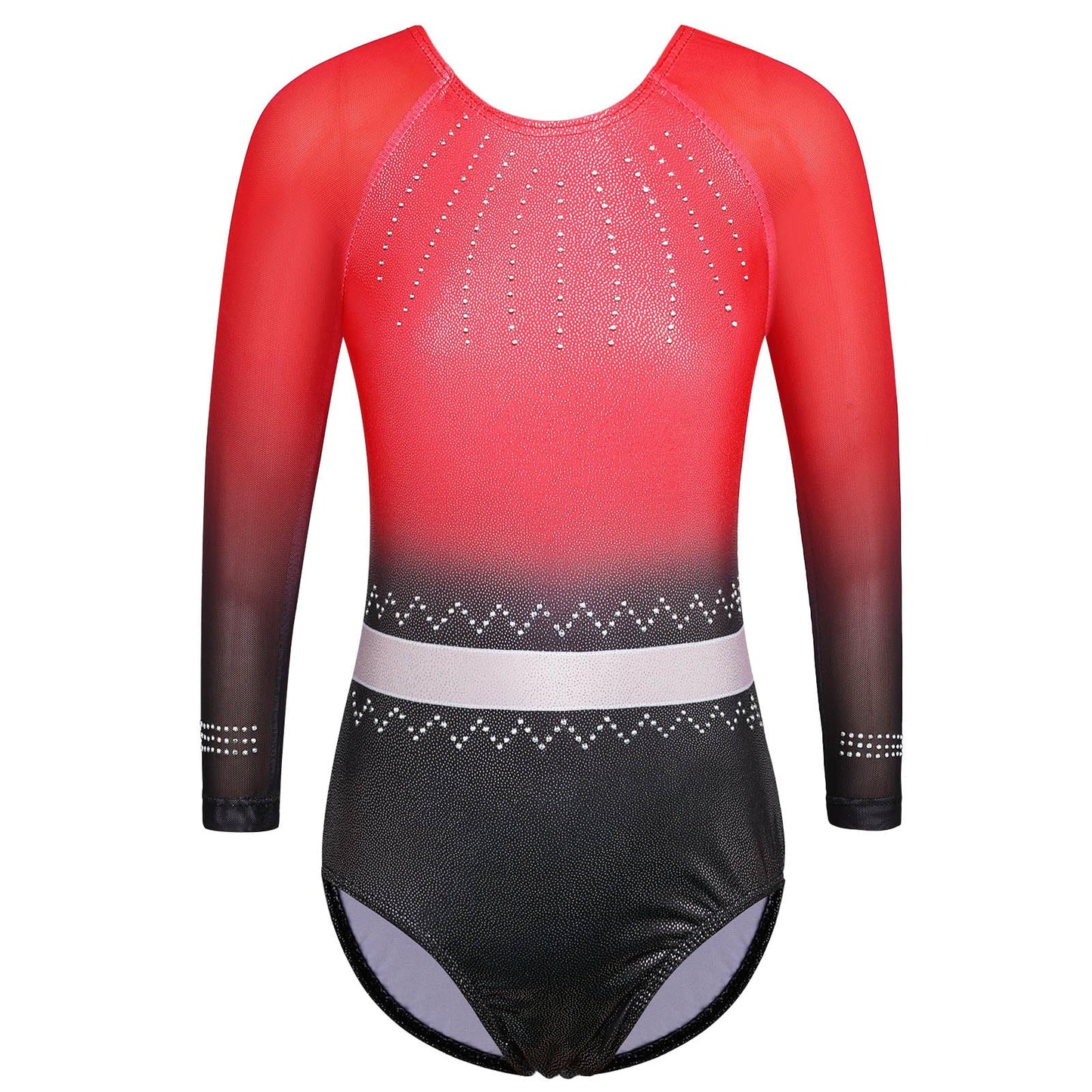 BAOHULU Gymnastics Leotard for Girls Mesh Sleeves Shiny Practice Dance Outfit B326_BlackRed_5A