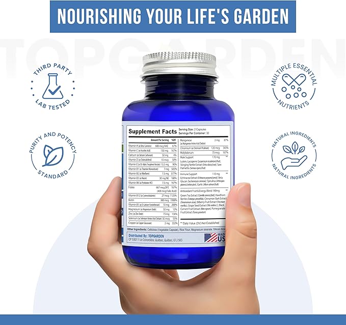 Men's Multivitamin - Essential Multivitamins & Multiminerals Supplement A, C, D, E & B12, with Zinc, Calcium, Magnesium & More for Men's Wellness Support. Boost Your Body and Mind!