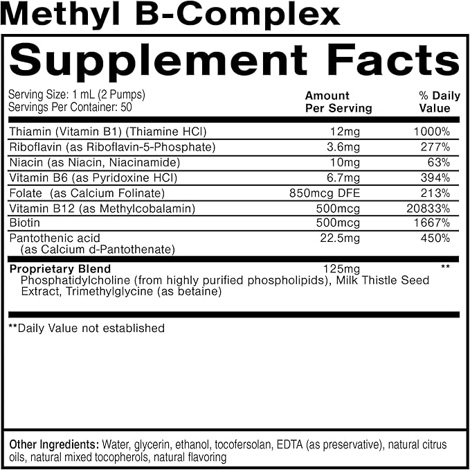 Quicksilver Scientific Methyl B Complex - Liquid Vitamin with Superior Liposomal Absorption of Vitamin B12, Folate, Vitamin B6, Riboflavin, Biotin, Pantothenic Acid, Vitamin B1, Niacin (50 ml)