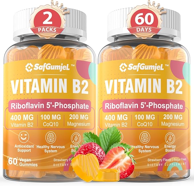 Vitamin B2 Gummies, Riboflavin 400mg for Adults & Kids with Magnesium & CoQ10 for Energy & Nervous System Support, Sugar Free B2 Vitamin VIT B, Non GMO, Vegan, 120 Counts