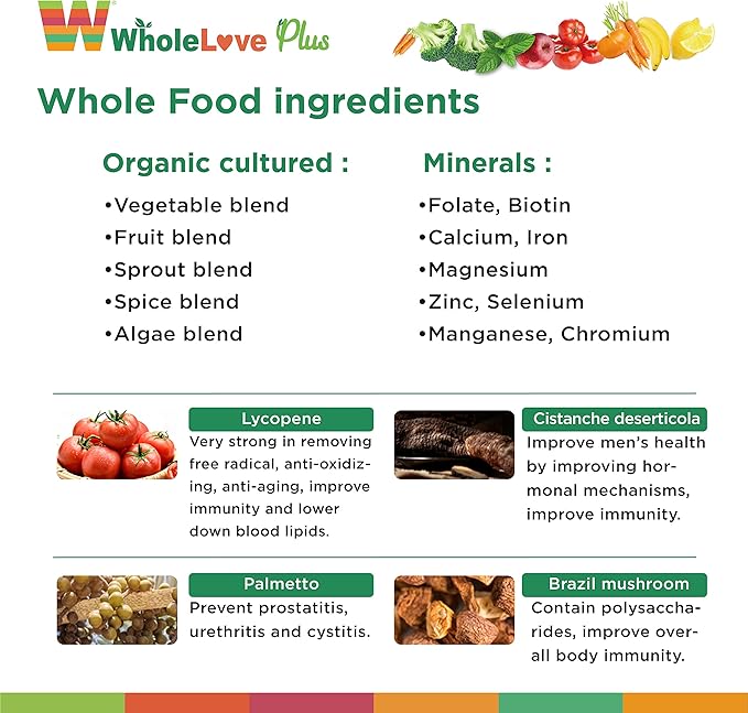 NOTO WholeLove Plus Women's Organic Whole Food Multivitamin, 60 Tables Health Supplements for Immune Support, Vitamin Vegan