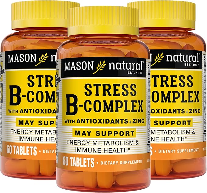 MASON NATURAL Stress B-Complex with Antioxidants + Zinc, 6 Month Supply, Dual Action Formula, Supports Energy Metabolism & Immune Health, 3 Pack