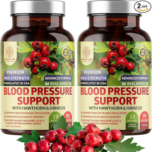2-Pack N1N Premium Blood Pressure Support with Hawthorn and Hibiscus [13 Potent Ingredients], Natural Supplement to Support Blood Flow Health, 180 Caps