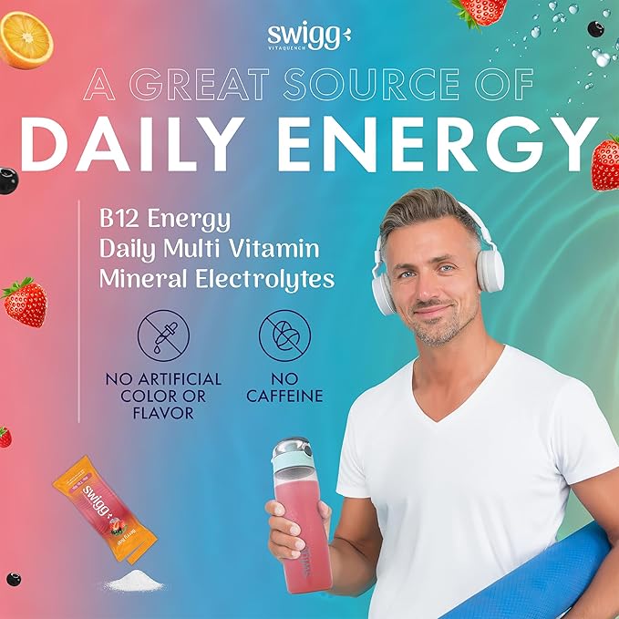 Swigg Keto Electrolytes Powder Packets w/Clear Plastic Water Bottle BPA Free- Mens Multivitamin & for Women with Iron Folate Zinc - Multi Vitamin Water Hydration Electrolyets