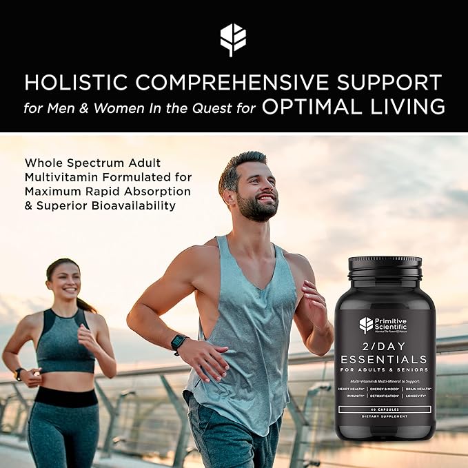 Whole Food Daily Essential Multivitamins for Adults and Seniors - 2X a Day - Vitamin A, C, D, E, B12 and Minerals - Natural and Holistic Support (60 Capsules)