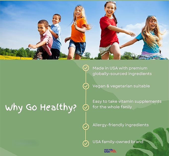 Go Healthy Kids Liquid Multivitamin - Vegan Vitamin Supplement Supports Children's Growth, Development & Immune Health, Ages 1 & Up, 32-64 Servings (1/2-1 Tablespoon/Day)