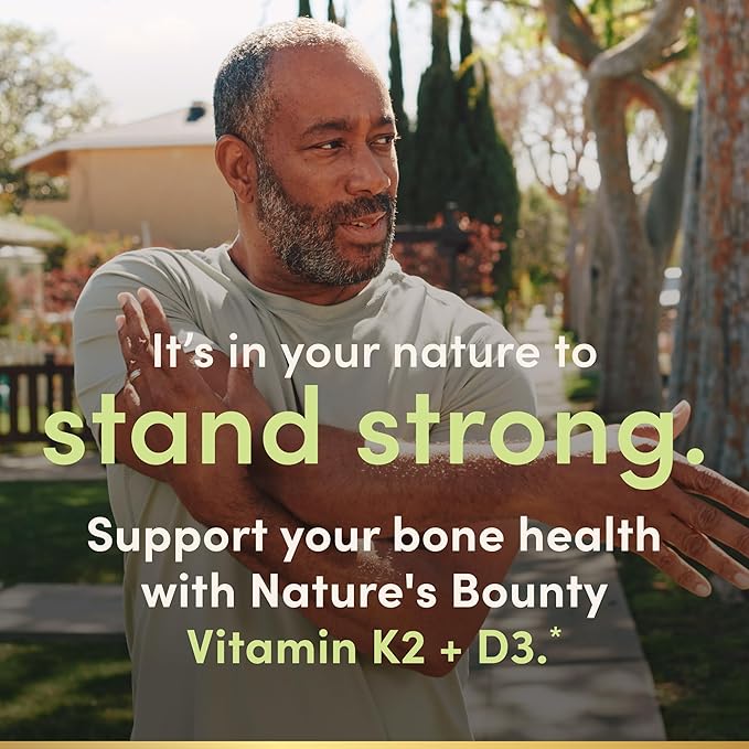 Nature's Bounty Vitamin D3 K2 Supplement, 4000 IU Vitamin D3 Plus 100 mcg of Vitamin K for Heart & Bone Health Support, 60 Day Supply, 60 Vegetarian Capsules, K2 + D3 Supplements for Adults
