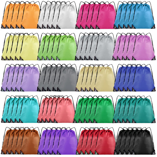 Grneric Drawstring Backpack Bulk 100Pcs Cinch Bag, Polyester Drawstring Bags for Gym Beach Sports Short Trip Party (20 Colors)