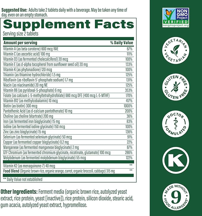 MegaFood Women's Advanced Multivitamin for Women - Doctor-Formulated With Iron, Choline, Vitamin D, Vitamin C & Zinc - Brain Health - Immune Support - Non-GMO - Vegetarian - 60 Tabs (30 Servings)