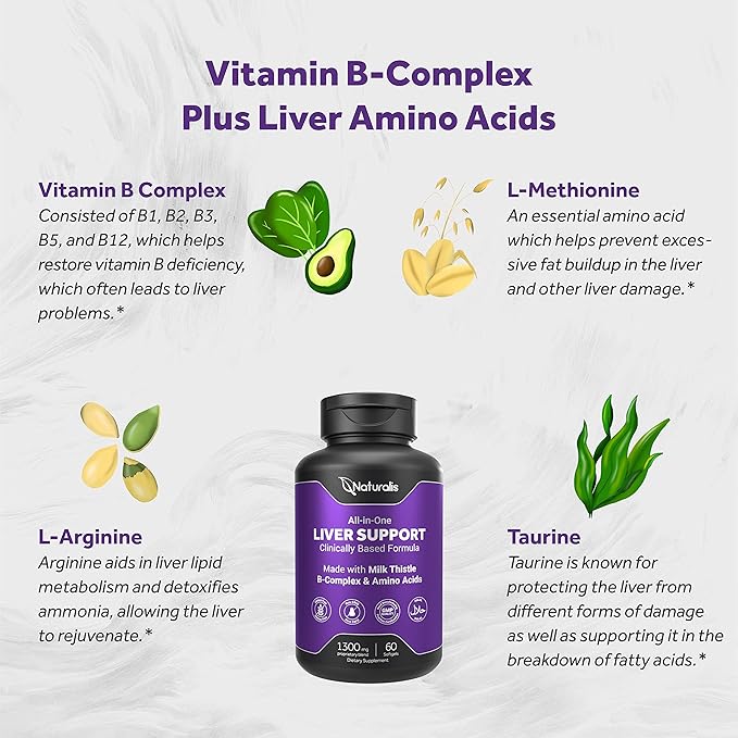 Silymarin Milk Thistle 1300mg Enhanced with B Complex & Amino Acids | 13-in-1 Liver Cleanse, Detox & Repair | 60 Liver Essential Softgels