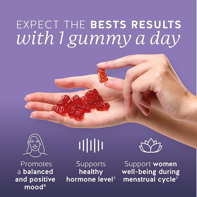 PMS Support Supplement for Women. Menstrual Relief Gummies to Target Hormonal Breakouts, Bloating, Period Cramps, & Mood Swings. Vegan, with Vitamin B6 & Lemon Balm, 30 Gummies