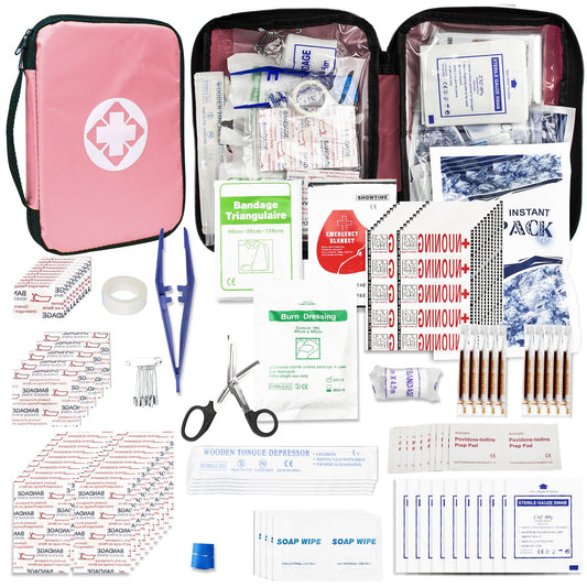 First-Aid Kit-Car Household-Essentials Emergency-Sets - 300 Pcs First Aid Kits Travel Survival Supplies Emergencies Kit for Outdoor Sport Vehicles Pink 1st Aid