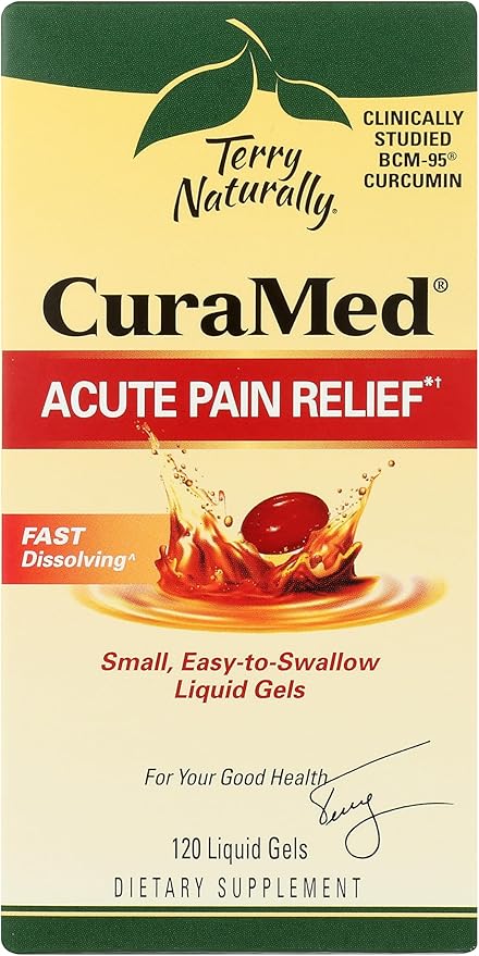 Terry Naturally CuraMed Acute Pain Relief - Supplement with BCM-95 Curcumin & BOS-10 Boswellia - Black Sesame Seed Oil to Support Relief of Occasional Discomfort - 120 Liquid Gels
