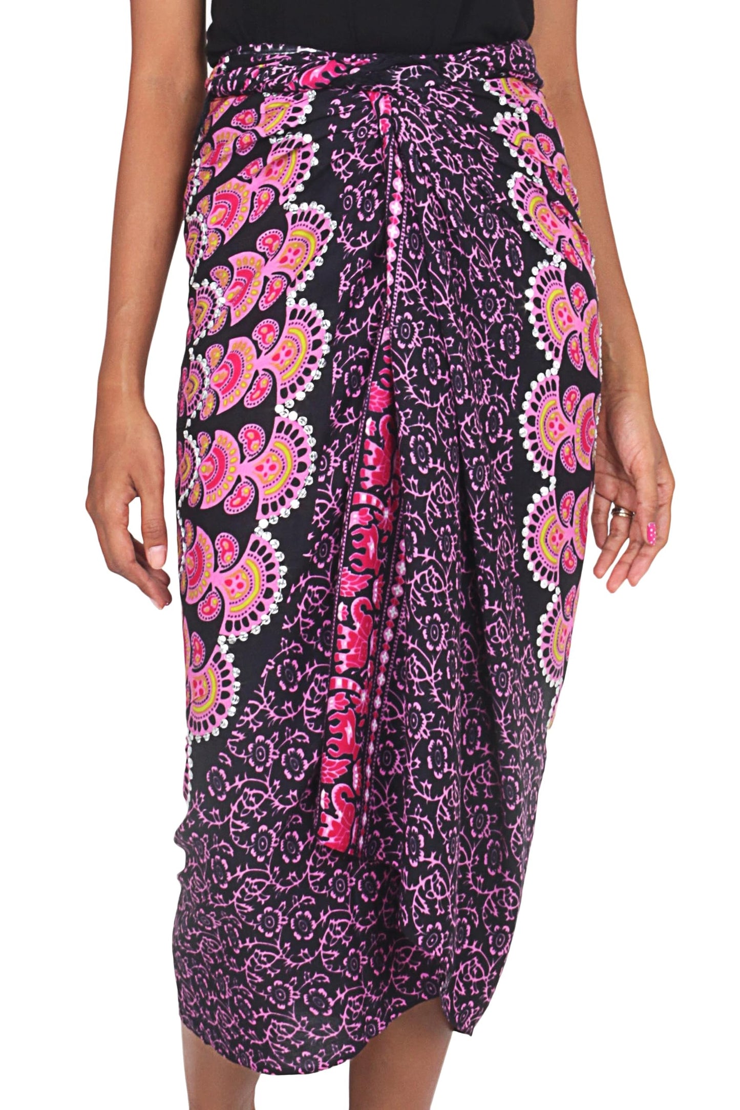 NOVICA Pink Purple Rayon Sarong Beach Swimsuit Cover Up, Pink Sunshine'