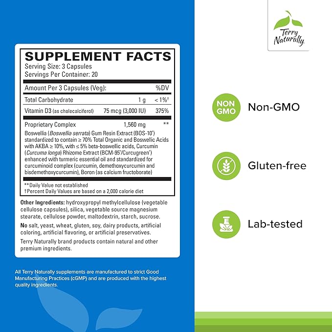 Terry Naturally Healthy Knees & Joints - Dietary Supplement to Support Bone Health & Joint Flexibility - Healthy Knee & Hip Aid with Calcium Fructoborate - 60 Capsules, 2 Pack