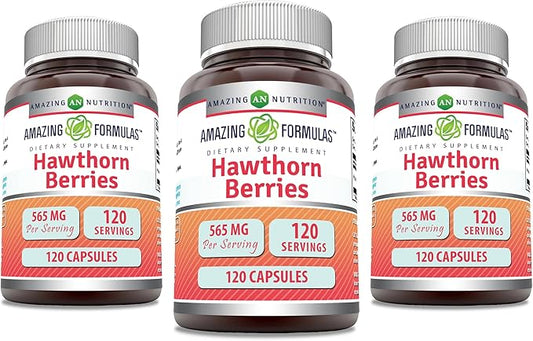 Amazing Formulas Hawthorn Berries Supplement | 565 Mg | Capsules | Non-GMO | Gluten-Free | Made in USA (3 Pack | 120 Count)