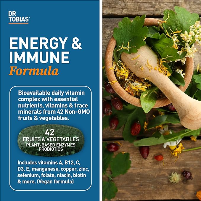 Dr. Tobias Adult Multivamin & Oregano and Caprylic Acid Supports Energy, Immune & Intestinal Health, Gut Flora Balance Complex, 42 Fruits & Vegetables with Probiotics & Herbs for Men & Women
