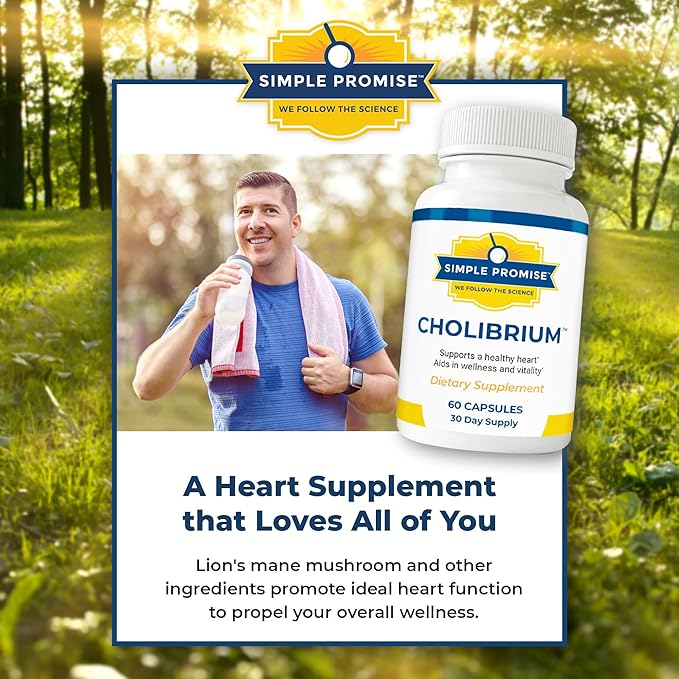 Simple Promise - Cholibrium - Mushroom Supplement with Lions Mane - Heart and Cholesterol Support, 60 Capsules