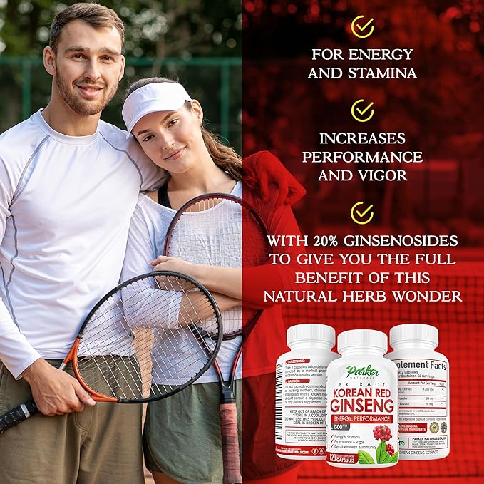 Korean Red Ginseng Extract, 1300mg Extract with Ginger Root and Black Pepper, 20% Ginsenosides Red Panax Ginseng Supplement, 120 Caps