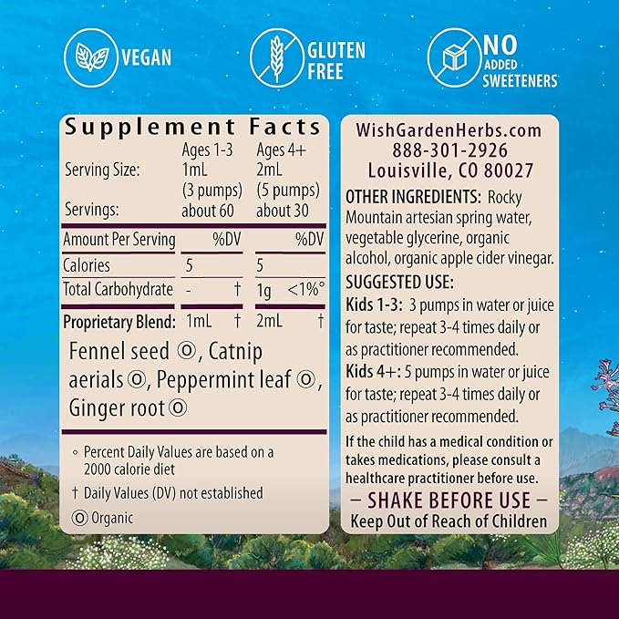 WishGarden Herbs Digestive Rescue for Kids - Plant-Based Herbal & Organic Digestive Relief Tincture with Peppermint Leaf, Ginger Root & Fennel Seed, Quickly Soothes Digestive Tummy Discomforts, 2oz