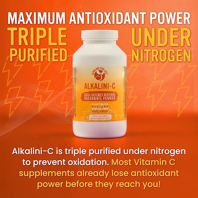 Alkalini-C Vitamin C Powder Supplement, Potent Natural L-Ascorbate VIT C Powder 1500mg, Corn-Free Non-GMO VIT C, Buffered Vitamin C Enhanced Absorption, 100% Pure Form, Immune Support Supplement 16oz