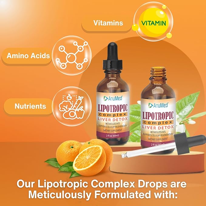 Worldwide Nutrition Bundle: Anumed Lipotropic Complex - Folic Acid, Vitamin B12, Vitamin B6 - Non GMO, Gluten Free, Easy-to-Use 2oz Lipotropic Drops with Multi-Purpose Key Chain