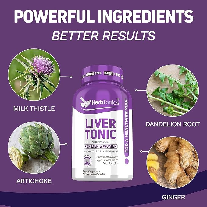 Herbtonics Liver Cleanse Detox & Repair | 20-in-1 Liver Detox Complex | Milk Thistle Supplement with Artichoke, Dandelion, Turmeric, Berberine | Dose for Your Liver | 240 Vegan Capsules