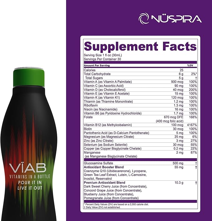 NüSpira - VĪAB Liquid Multi-Vitamin - Effortless Wellness for The Whole Family - Potent Blend of Vitamins & Minerals - Smooth Taste - 30oz