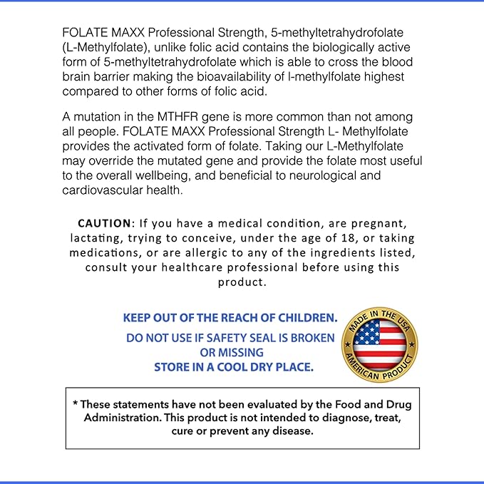 FolateMaxx L-Methylfolate 5 mg 90 Capsules Professional Active Folate Non-GMO, Gluten Free Methyl Folate, 5-MTHF