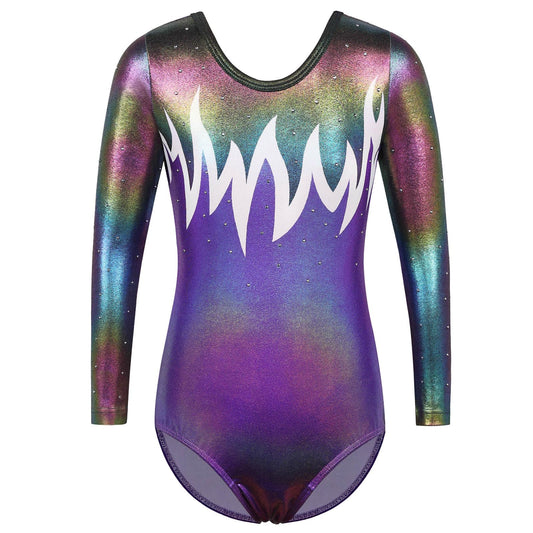 BAOHULU Gymnastics Leotard for Girls Shiny Practice Dancewear B343_WhitePurple_5A