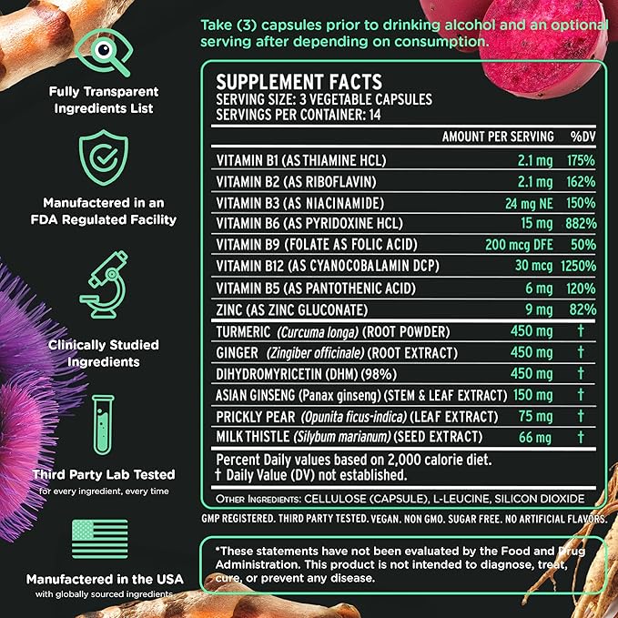 Super Recovery Capsules for Post Celebration and Morning Relief - All Natural Holistic Support - 3 Capsules Taken Before Drinking and an Optional Serving After (14 Servings)