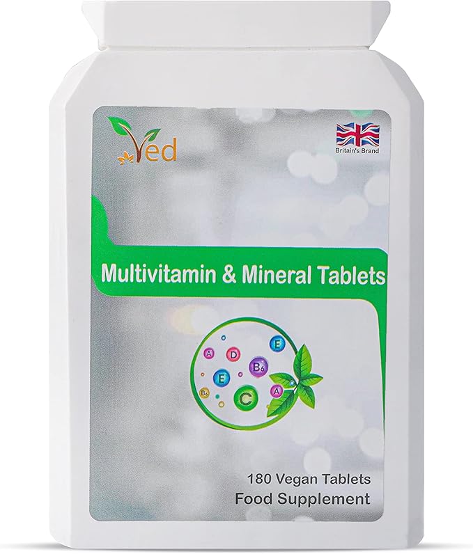 VED Multivitamins Supplement with Vitamin A, Vitamin C, Vitamin D, Vitamins E & B6 & More| Lactose & Gluten Free Food Supplement for Energy & Health Support| 180 Vegan Tablets|6 Month Supply.